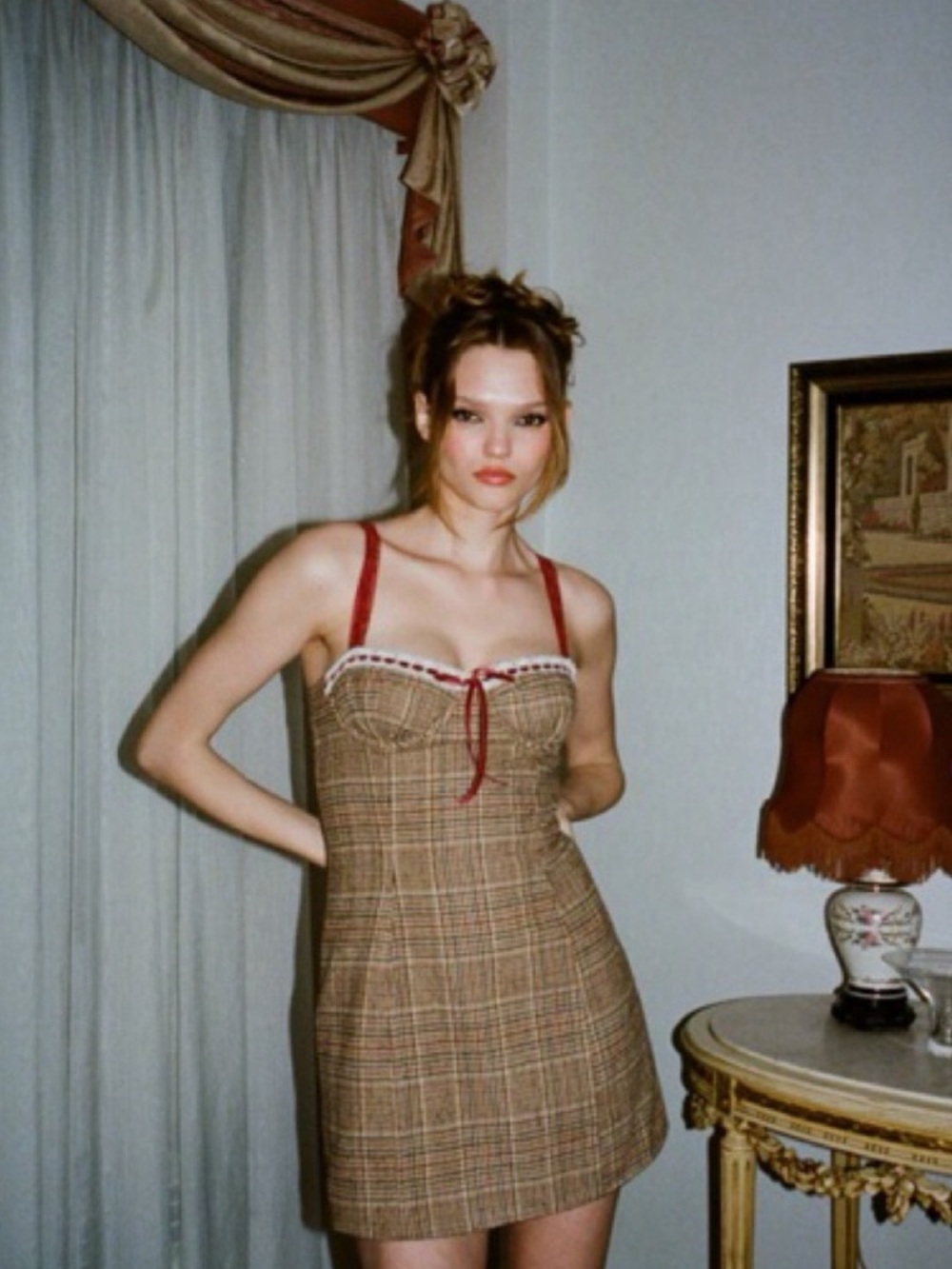 With Jean Ryder Dress Plaid Lace-Trim Dress with Red Straps. New with tags.